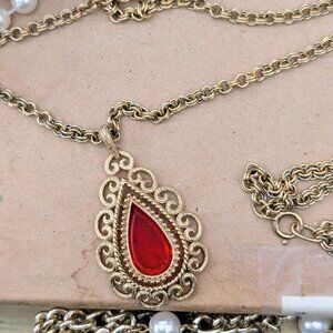 Vintage 1970's Victorian Gothic Style Blood Orange Cut Glass necklace